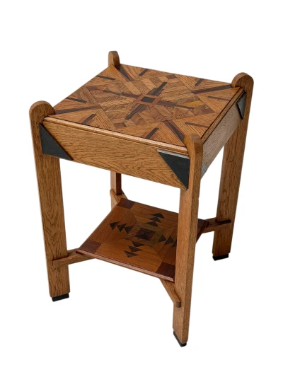 Art Deco Amsterdamse School Two-Tier Side Table with Marquetry 1920s
